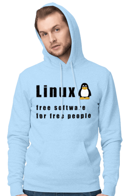 Чоловіче худі з принтом "Linux Вільний Для Вільних". Linux, адміністратор, айті, айтішник, безкоштовна, безкоштовно, вільна, доступність, незалежність, операційна система, ос, пінгвін, програміст, програмне забезпечення, свобода, сервер, сисадмін, система, системний адміністратор, софт, текст, чорний. 2070702