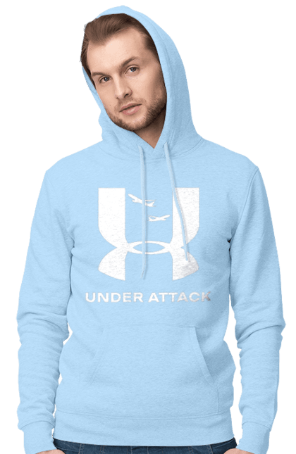 Чоловіче худі з принтом "Under Attack white". Андер армор, бренди, гумор, приколи, прикольні, ундер армор. 2070702