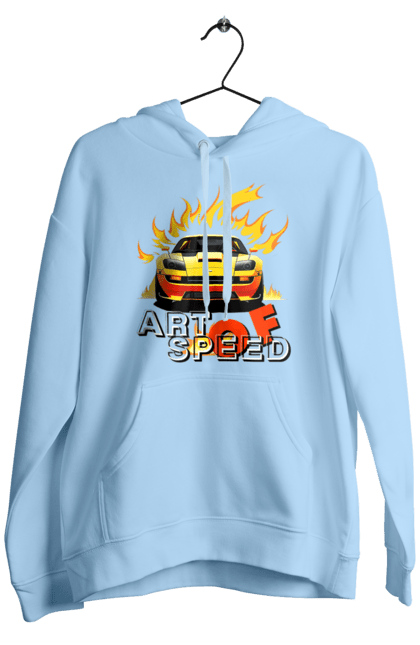 Men`s hoodie with prints Car on fire. Car, fire, speed, sport car, sports car. 2070702