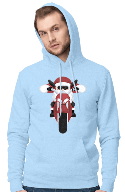 Чоловіче худі з принтом "Санта на мотоциклі". Мотоцикл, новий рік, різдво, санта. 2070702