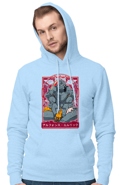 Men's hoodie with prints Fullmetal Alchemist Al Elric. Adventures, al elric, alphonse, anime, comedy, fullmetal alchemist, manga, steampunk. 2070702