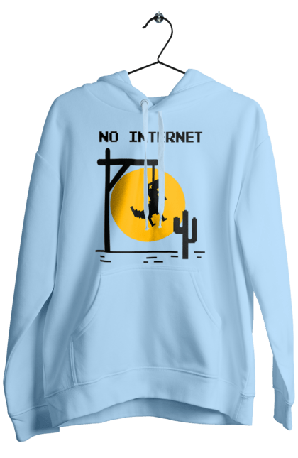 Men`s hoodie with prints No internet. Dinosaur hanged himself, funny, humor, joke, meme, no internet, without internet. 2070702