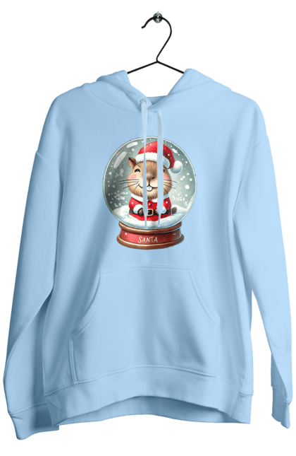 Men's hoodie with prints Capybara in a snow globe. Animal, capybara, christmas, christmas capybara, gift, holiday, new year, new year`s gift, santa, snow globe. 2070702