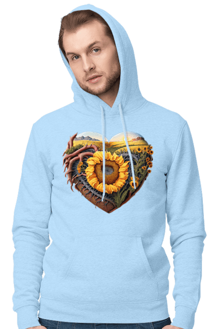 Чоловіче худі з принтом "Символи України". Небо, поле, пшениця, символи україни, соняшник, україна. 2070702