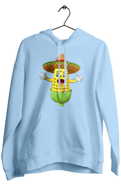 Men`s hoodie with prints Sombrero Corn. Corn, food, sombrero. 2070702