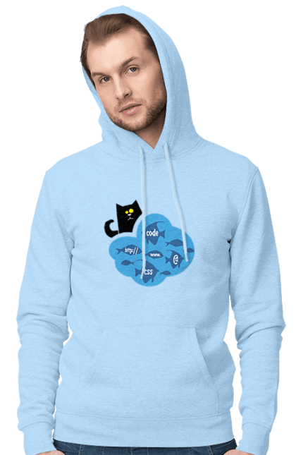 Чоловіче худі з принтом "Кіт програміст". Angular, c, css, html, it, javascript, jquery, php, python, react, svelt, vue, айтишник, айті, гумор, код, кодувати, прогер, програміст, програмісти, ти ж, ти ж програміст, тиж програміст. 2070702