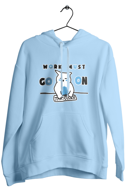Men`s hoodie with prints Work must go on. Cat, cats, work. 2070702
