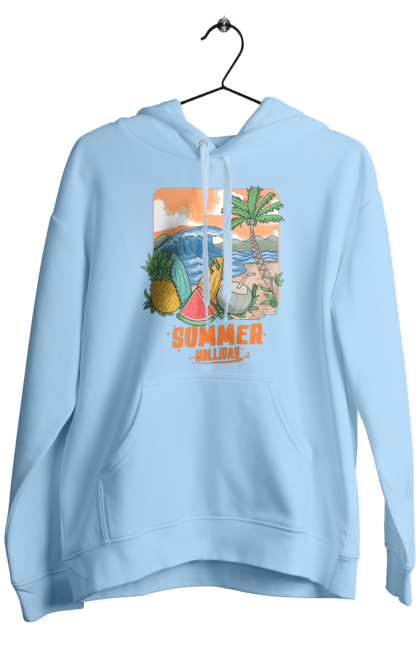 Men`s hoodie with prints Summer Holidays. Palm, sea, summer, waves. 2070702