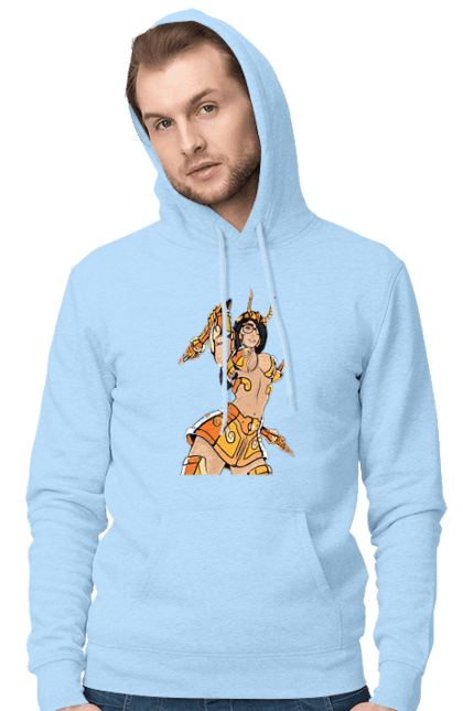 Men's hoodie with prints Scorpio girl. Armor, glasses, gold, scorpion, young woman. 2070702