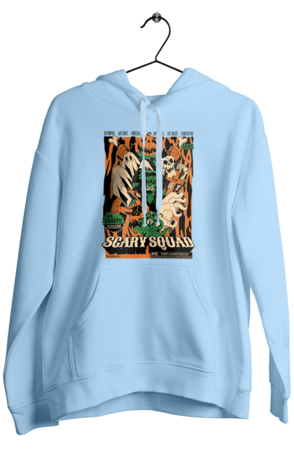 Men's hoodie with prints Halloween Scary Squad. Costume, ghost, halloween, holiday, october, october 31, pumpkin, skeleton, sweets, trick or treat. 2070702