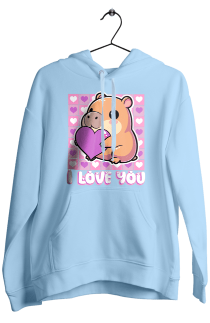 Men`s hoodie with prints Capybara in love. Capybara, cute animals, hearts, i love you, love, romance, romantic gift, valentine, valentine`s day. 2070702