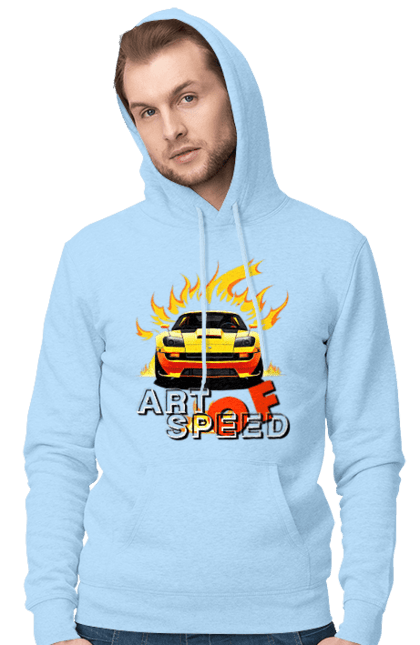 Men`s hoodie with prints Car on fire. Car, fire, speed, sport car, sports car. 2070702