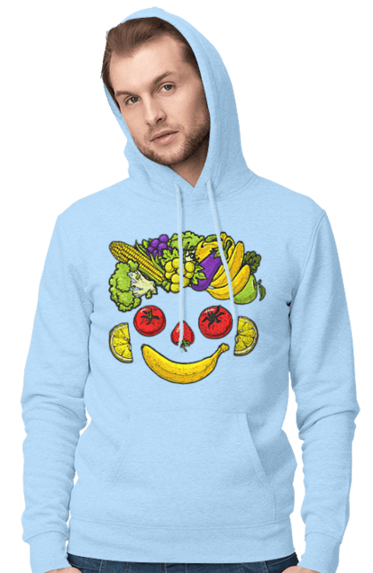 Men`s hoodie with prints Hls Smile. Healthy, smile, vegetable. 2070702