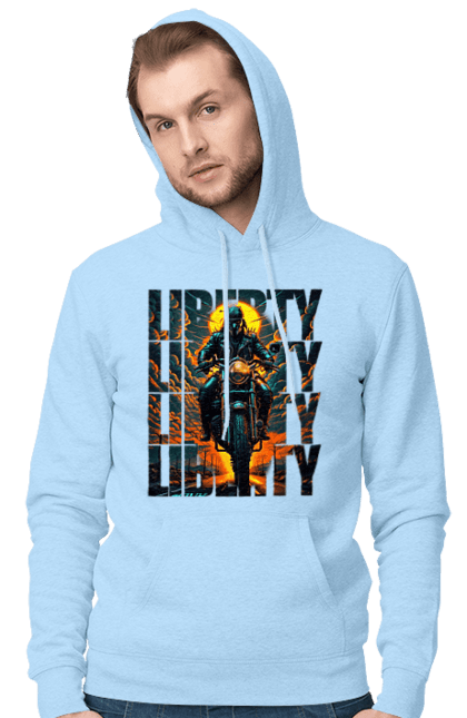 Чоловіче худі з принтом "Байкер". Байкер, мотоцикліст, подорожі, свобода, туризм. 2070702