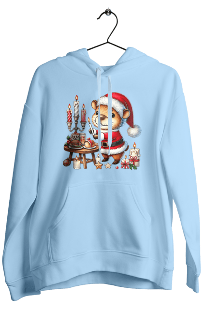 Men's hoodie with prints Capybara and Christmas Dinner. Animal, capybara, christmas, christmas capybara, christmas dinner, gift, holiday, new year, new year`s gift, santa. 2070702