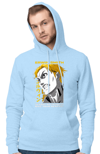 Мужское худи с принтом Атака Титанов Эрвин. Attack on titan, erwin, erwin smith, shingeki no kyojin, аниме, атака титанов, вторжение гигантов, манга, эрвин, эрвин смит. 2070702