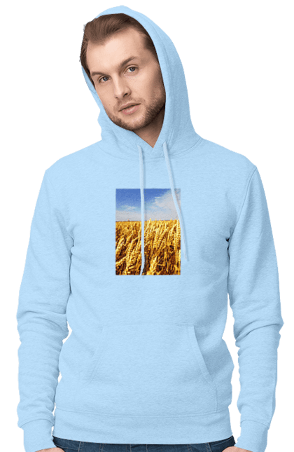 Чоловіче худі з принтом "Україна". Голубизна, красота, небо, поле, природа, пшеница. 2070702