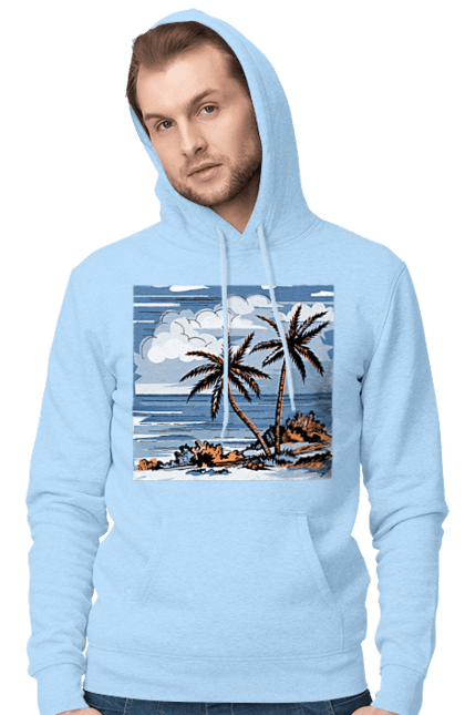 Чоловіче худі з принтом "Пальми І Небо". Море, небо, пальми, хмари. 2070702