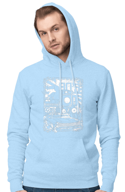 Men`s hoodie with prints 80 E, Machine And Music. 80, 80s, machine, music. 2070702