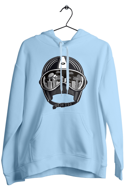 Men`s hoodie with prints Helmet And City. City, helmet, speed. 2070702