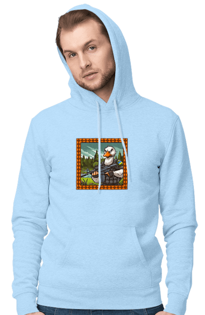 Чоловіче худі з принтом "Гусячий десант". Біологічна зброя, бойові гуси, військовий гусак, гусячий десант, зброєні сили, прапор, символіка, україна. 2070702