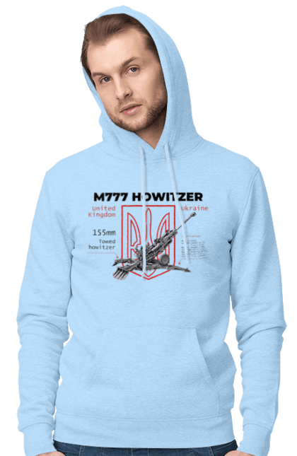 Чоловіче худі з принтом "155 мм гаубиця M777". Archer, bayraktar, himars, javelin, m777, patriot, weapon, zaluzhny, гаубиця. 2070702