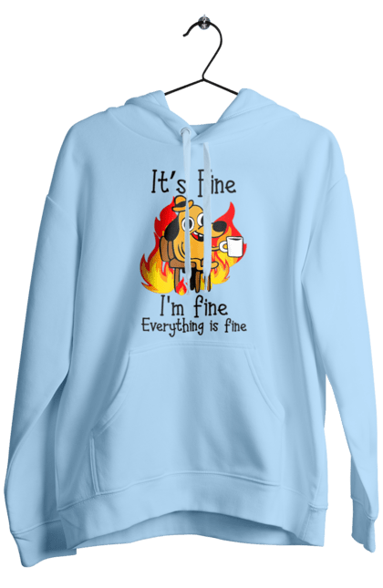 Men's hoodie with prints Everything Is Fine. Cute, dog, everything is fine, funny, happy, humor, humorous, mental health, okay, sarcasm. 2070702