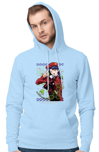 Men's hoodie with prints Evangelion Misato. Angel, anime, eva 01, evangelion, eve, manga, misato, misato katsuragi, neon genesis evangelion. 2070702