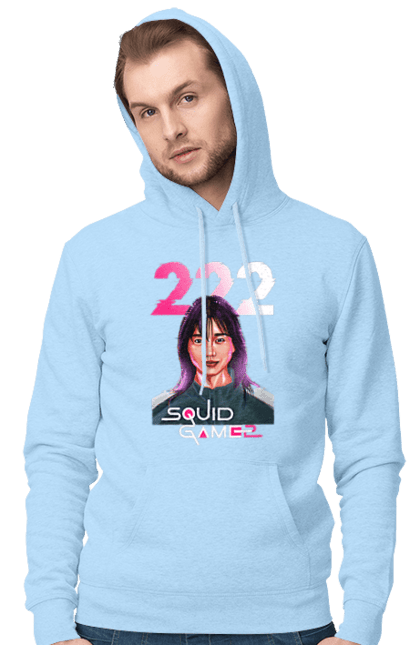 Men`s hoodie with prints Squid Game Kim Jun hee. 222, kim chun hee, kim jun hee, kim jun-hee, netflix, player 222, squid game, tv series. 2070702