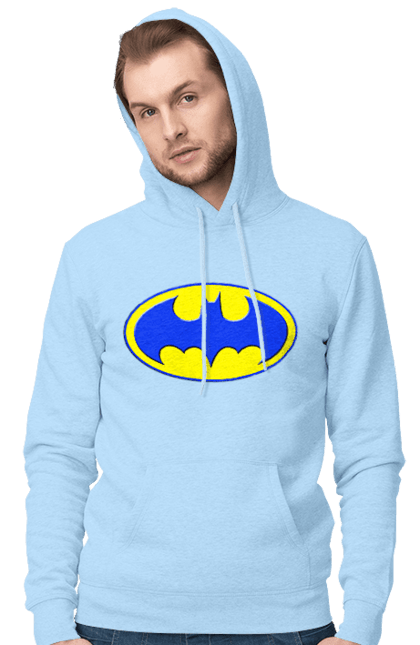 Чоловіче худі з принтом "Бетмен жовто блакитний логотип". Бетмен, бетмен логотип, україна. CustomPrint.market
