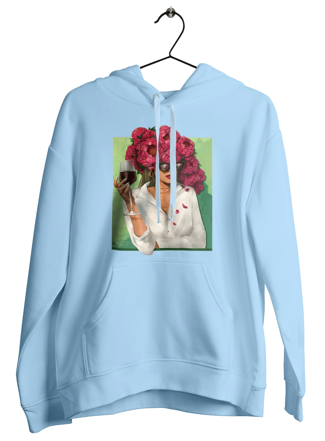 Girl with peonies and a glass