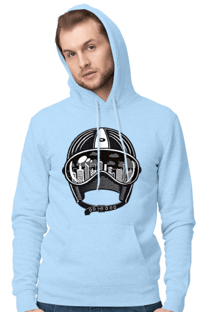 Men`s hoodie with prints Helmet And City. City, helmet, speed. 2070702