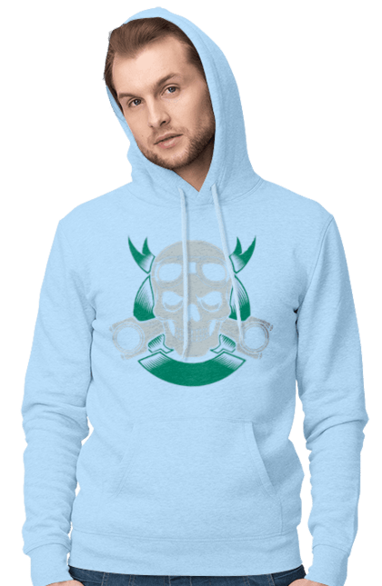 Чоловіче худі з принтом "череп мотолюбитель". Байк, мото, окуляри, череп. 2070702