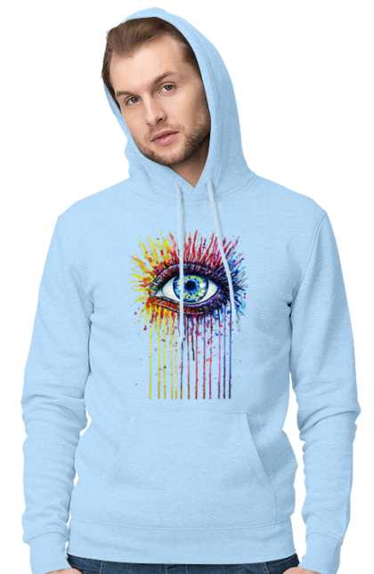Men`s hoodie with prints Colorful Flowing Eye. Eye, paints. 2070702