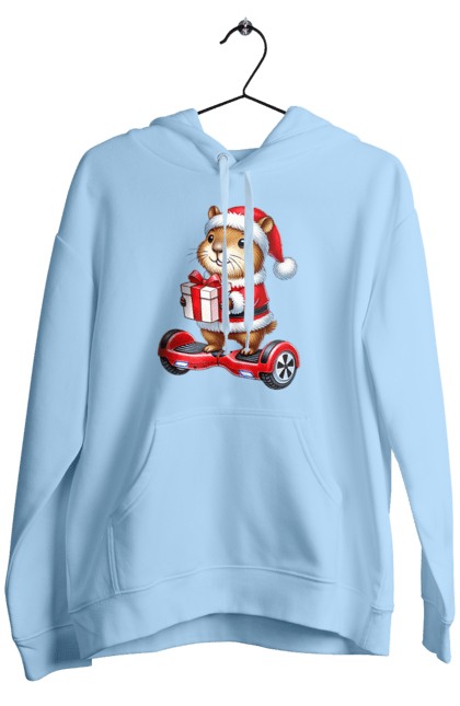 Men's hoodie with prints Christmas Capybara with a Gift. Animal, capybara, christmas, christmas capybara, gift, holiday, new year, new year`s gift, santa. 2070702