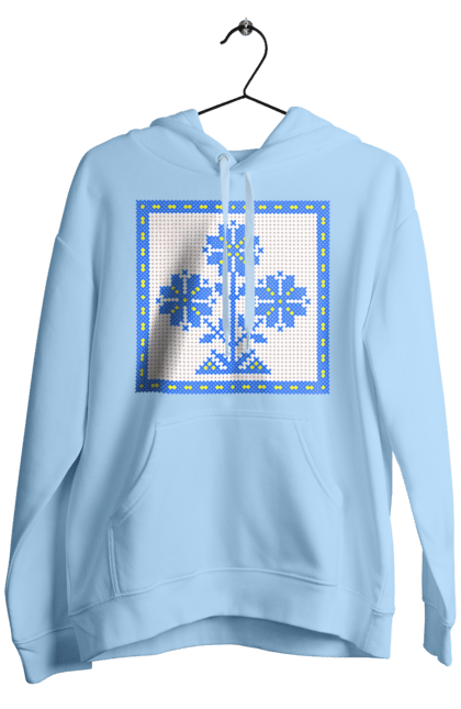 Чоловіче худі з принтом "Жовто блакитна вишивка квіти". Вишивка, вишивка хрестиком, квіти, символ україни, традиції україни, україна. 2070702