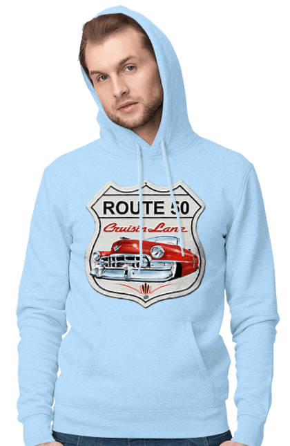 Men`s hoodie with prints Route 50. Bike, biker, biker club, bikers club, brother, brutal, dude, hot asphalt, hot horse, hot rod, motorcycle, motorcyclist, real man, road 50, road 66, road 80, roads of america, roads of ukraine, roads we choose, speed, take, thirst for speed. 2070702