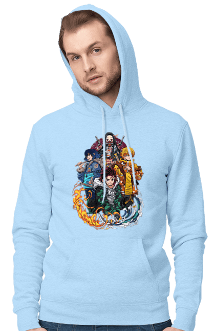 Men's hoodie with prints Demon Slayer. Anime, demon slayer, inosuke, kimetsu no yaiba, manga, serial, tanjiro, zenitsu. 2070702