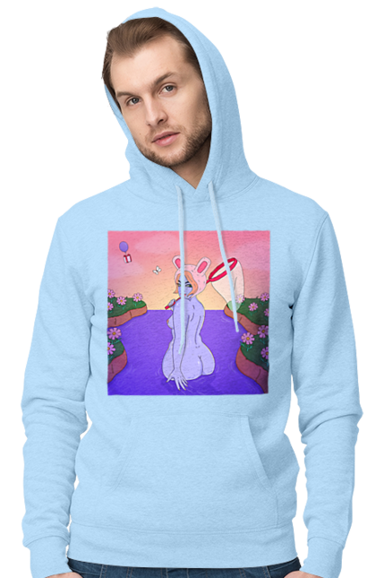 Men`s hoodie with prints Purple Girl On The Hunt. Girl, naked, net. 2070702