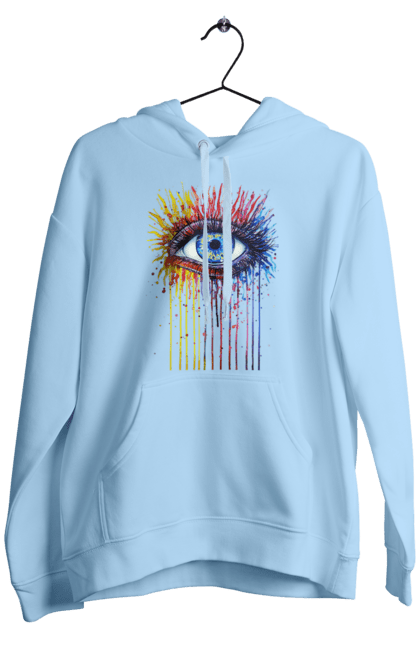 Men`s hoodie with prints Colorful Flowing Eye. Eye, paints. 2070702