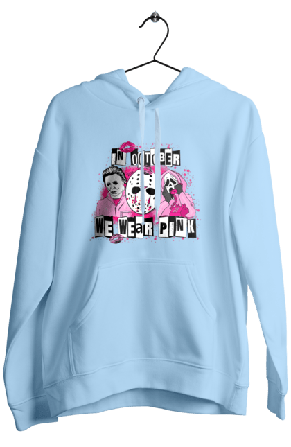 Men's hoodie with prints In October we wear pink. Costume, halloween, holiday, horror, october, october 31, pink, villains. 2070702