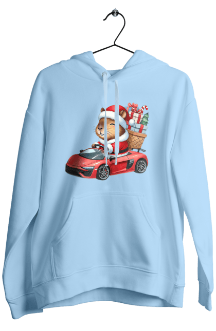 Men's hoodie with prints Christmas Capybara with a Gift. Animal, capybara, car, christmas, christmas capybara, gift, holiday, new year, new year`s gift, santa. 2070702