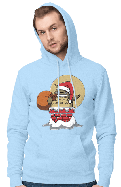 Men`s hoodie with prints Totoro Santa Claus. Adventures, anime, comedy drama, fantasy, film, my neighbor totoro, santa claus, tv series. 2070702