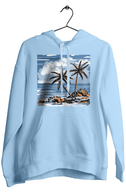 Чоловіче худі з принтом "Пальми І Небо". Море, небо, пальми, хмари. 2070702