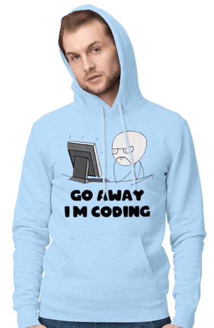 Men`s hoodie with prints Go away I`m coding. Code, developer, go away, i`m coding, it specialist, java, javascript, php, programmer, python. 2070702