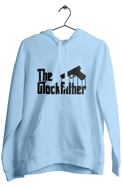 Men's hoodie with prints The Glockfather. Firearm, gangster, glock, glockfather, godfather reference, gun, pistol, weapon. 2070702