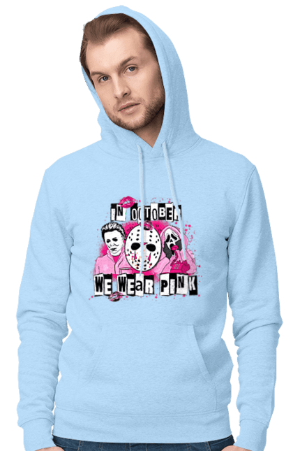 Men's hoodie with prints In October we wear pink. Costume, halloween, holiday, horror, october, october 31, pink, villains. 2070702