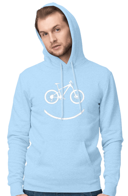 Men`s hoodie with prints Cycling smile. Bicycle lovers, bike, cross, cycling, pedals, smile, smiley, track, wheel. 2070702