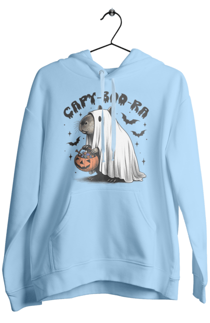 Men's hoodie with prints Capybara Halloween. Animal, capybara, ghost, halloween, holiday, moon, pumpkin, rodent. 2070702