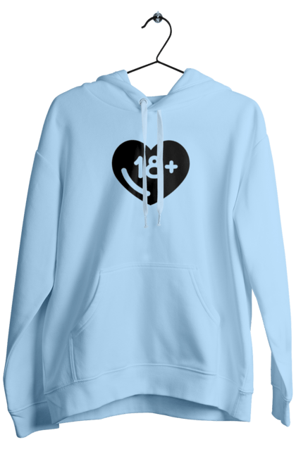 Men`s hoodie with prints 18+. 18+, black, heart, prohibition, sex. 2070702
